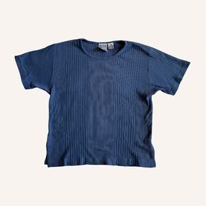 90s Vintage RUSS Sport Co tee, blue ribbed, 100% cotton PL